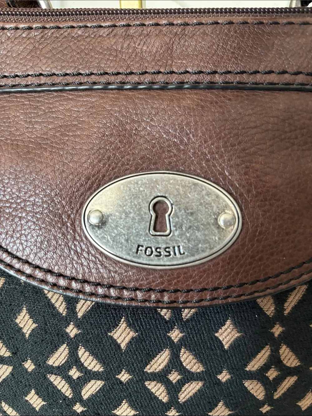 Fossil Maddox Brown & Black Fabric with Leather Trim Crossbody